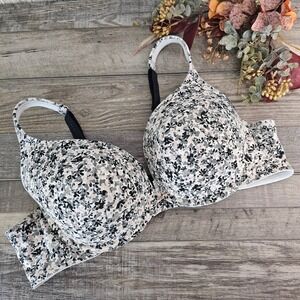 Cacique 44B Boost Plunge Bra Floral Print Lightly Padded‎ Underwire Cotton
